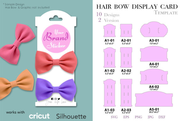 20 Hair Bow Display Card Template: Graphics & Print Templates