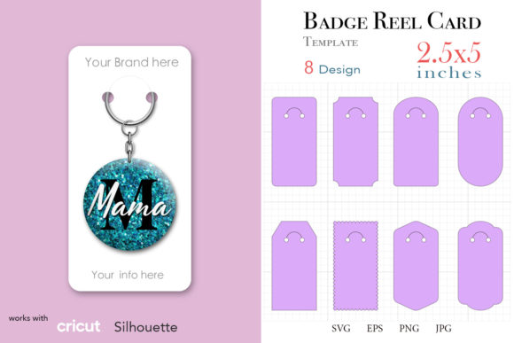 8 Keyring Display Card 2.5 x5 Graphics & Print Templates