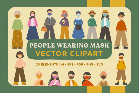 People Wearing Mask Vector Pack: Graphics & Illustrations