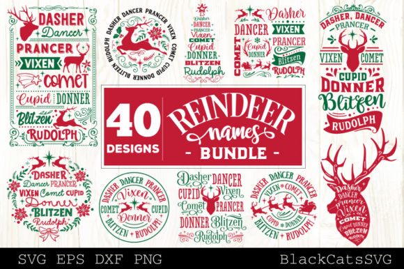 Reindeer Names Bundle: SVG Graphics for Crafts